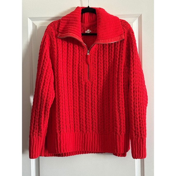 Aerie Red Cable Car Quarter Zip Sweater Medium - Picture 5 of 9